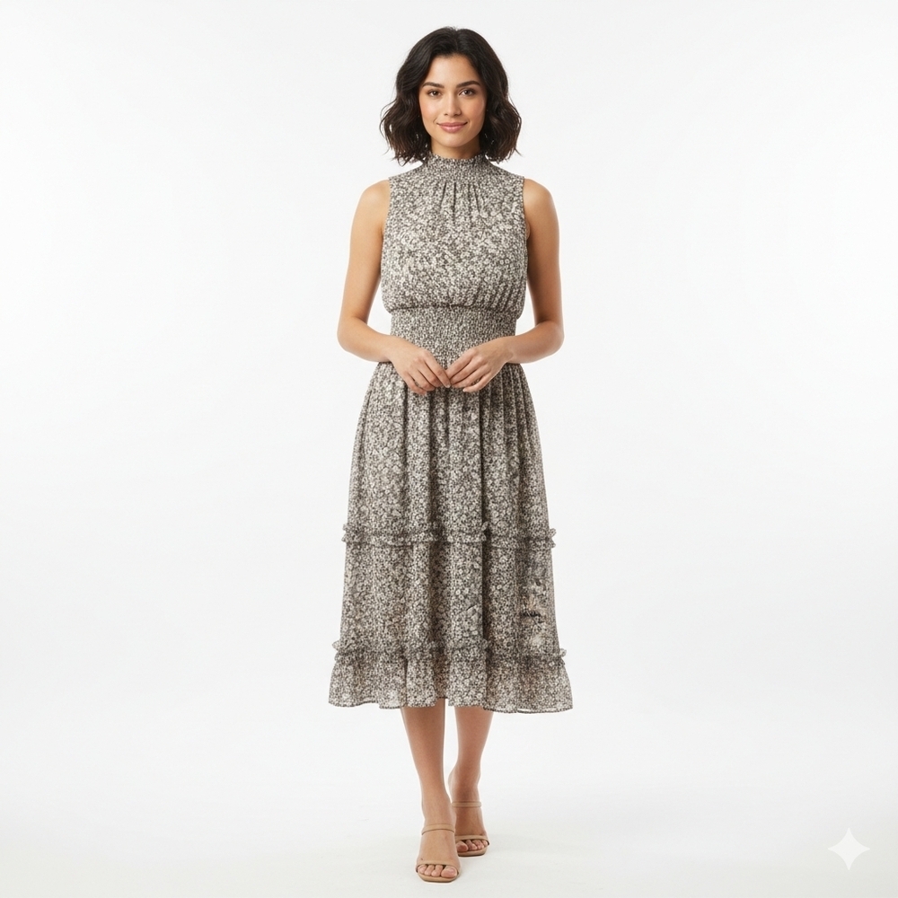 1.STATE Pink Floral Smocked Waist Midi Dress Size XS Cottage Core